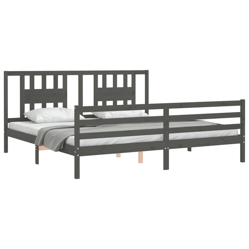 vidaXL Bed Frame with Headboard Solid Wood Grey 200x200 cm