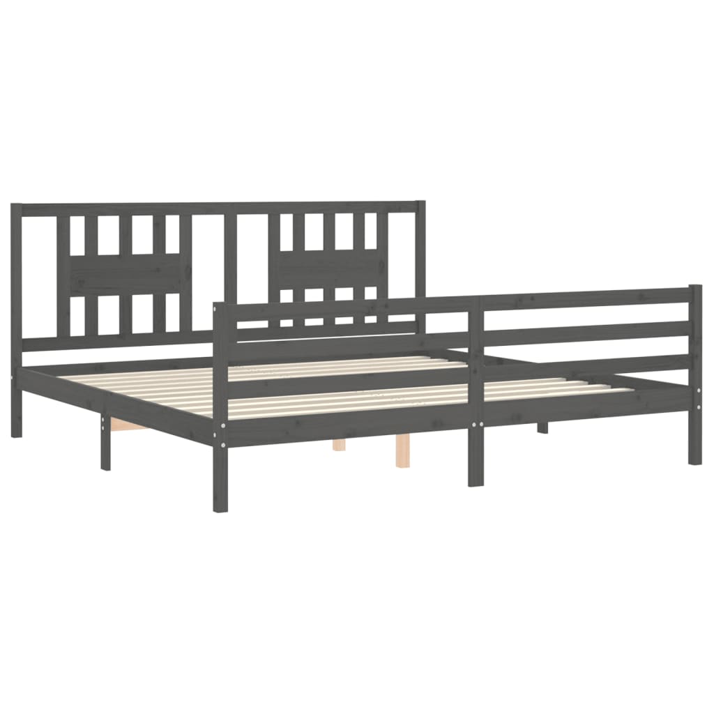 vidaXL Bed Frame with Headboard Solid Wood Grey 200x200 cm
