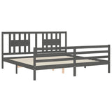 vidaXL Bed Frame with Headboard Solid Wood Grey 200x200 cm