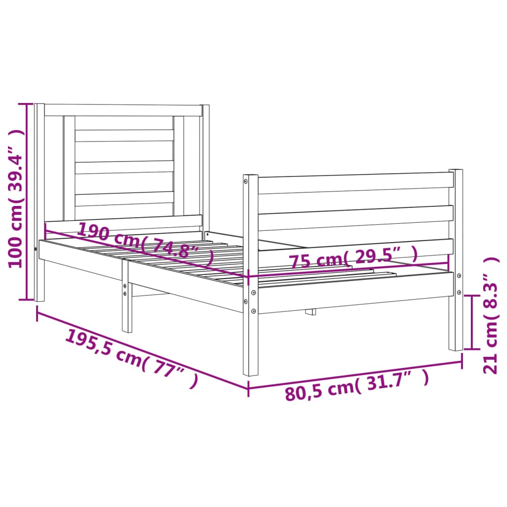 vidaXL Bedframe met hoofdbord massief hout wit