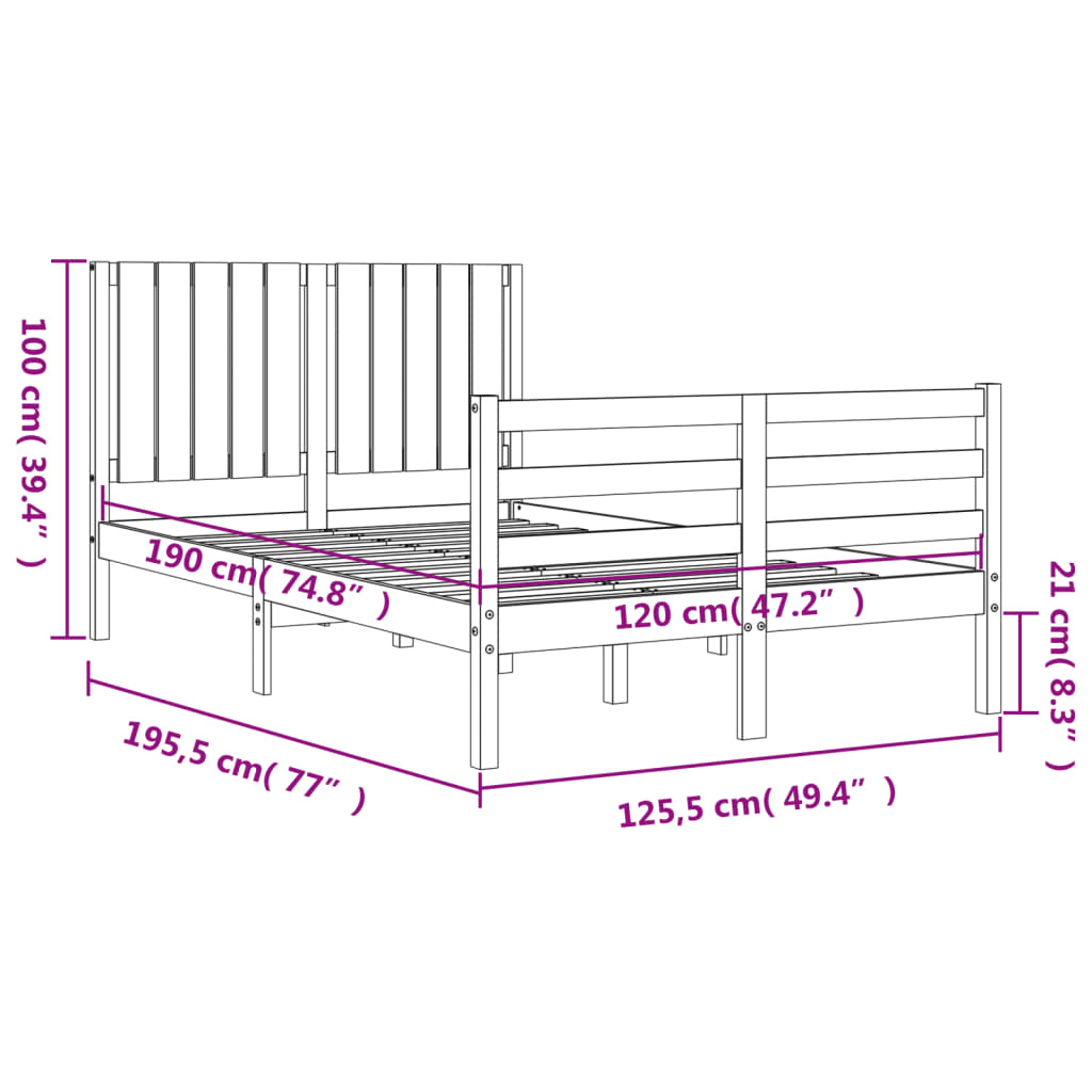 vidaXL Bed Frame with Headboard Solid Wood