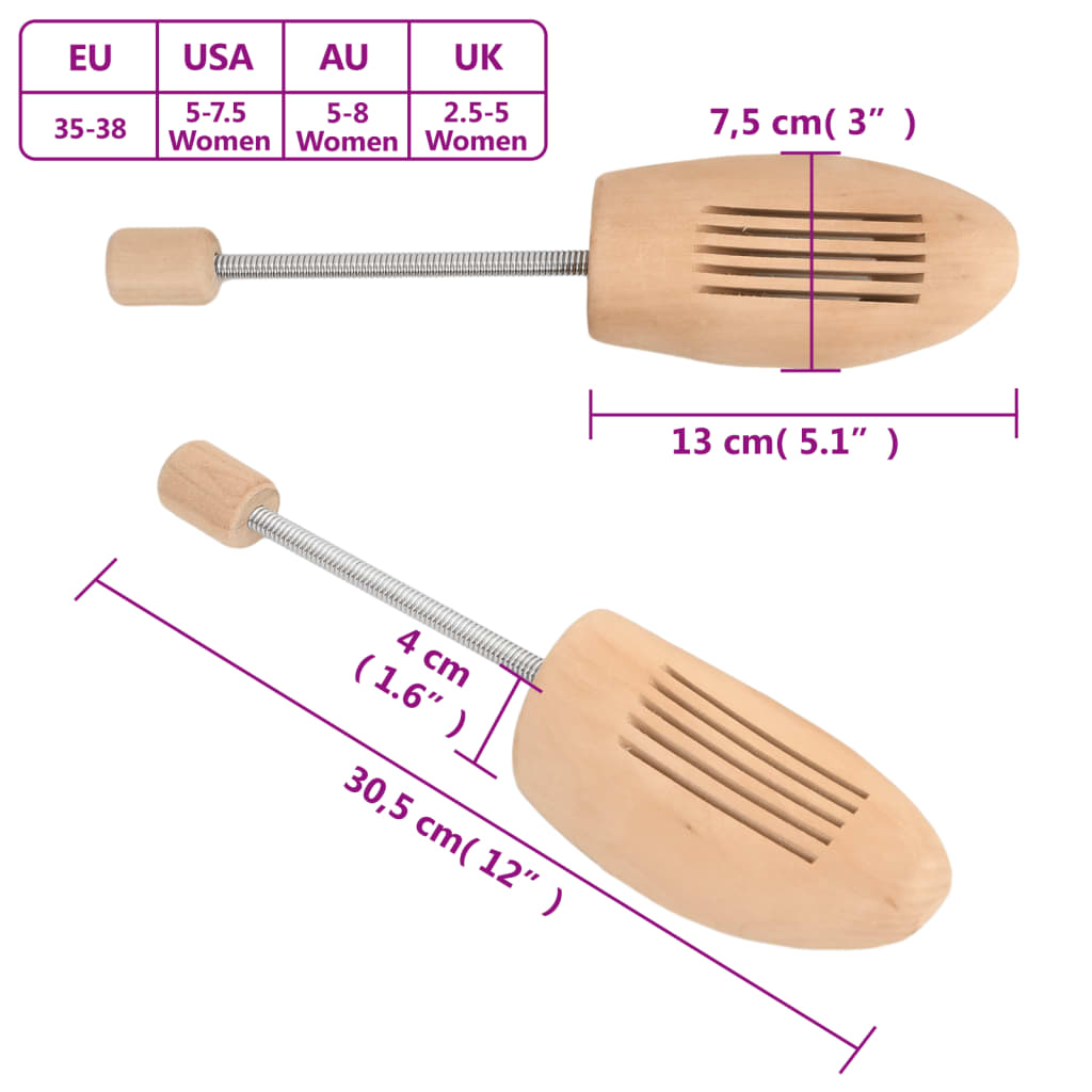 vidaXL Shoe Stretchers 2 Pairs Size 35-38 Solid Lotus Wood