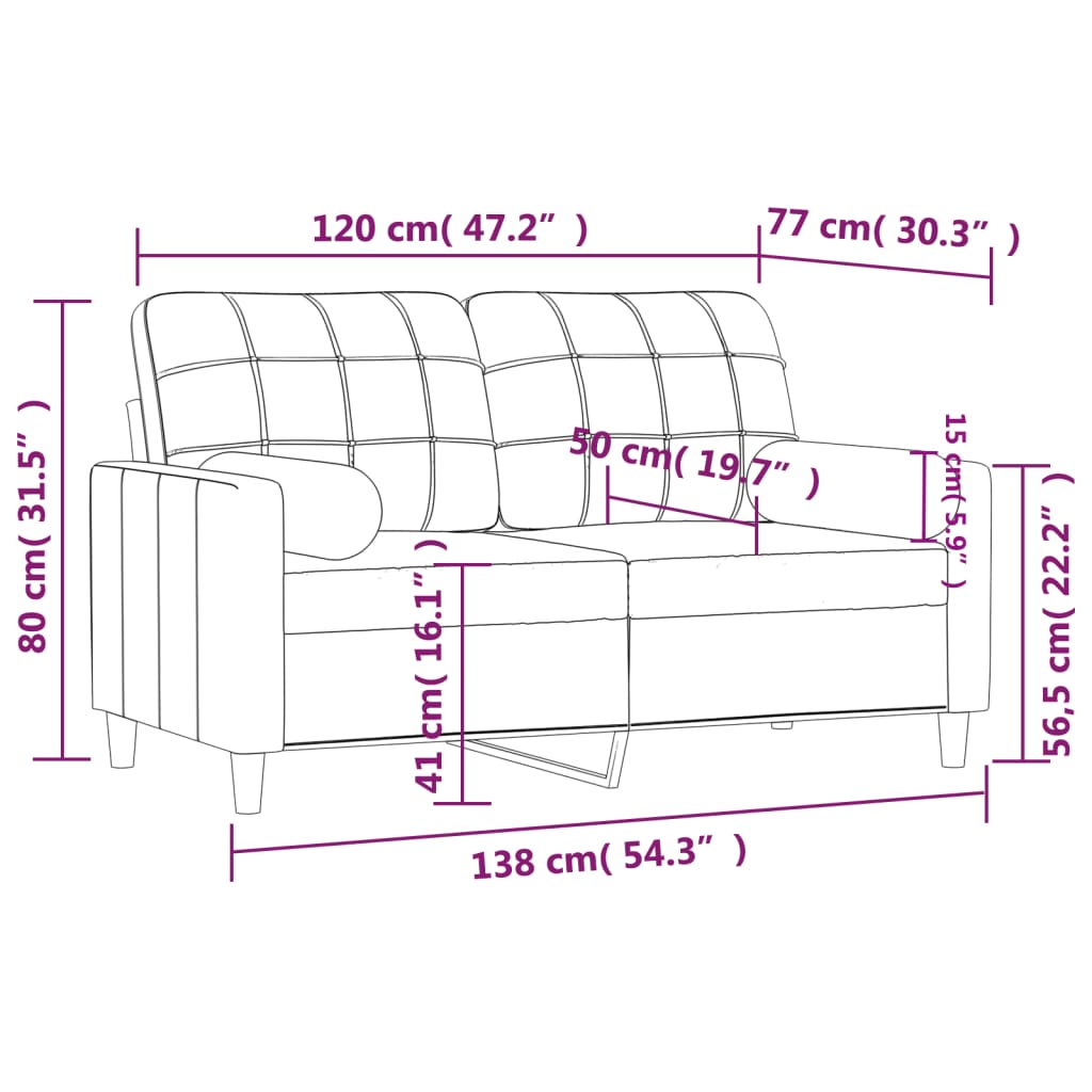 vidaXL Tweezitsbank met sierkussens 120 cm stof lichtgrijs