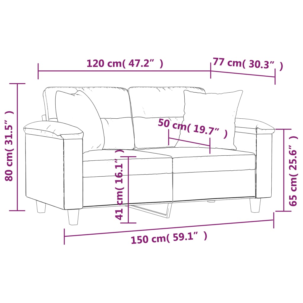 vidaXL Tweezitsbank met kussens 120 cm microvezelstof taupe