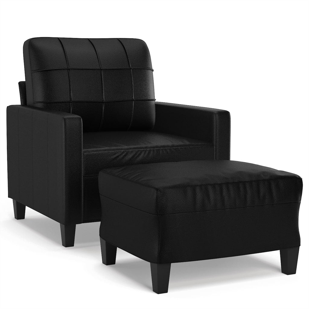 vidaXL Fauteuil met voetenbank 60 cm kunstleer zwart