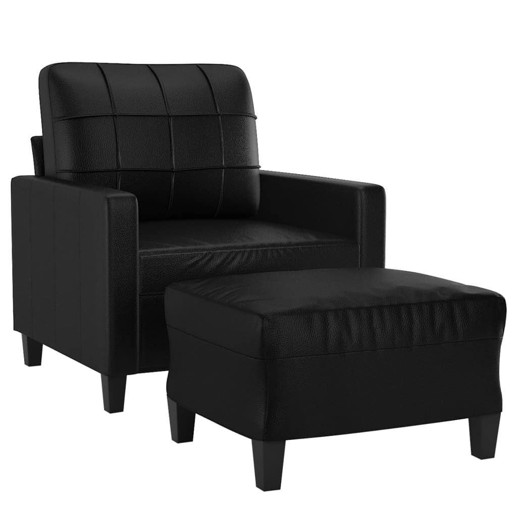 vidaXL Fauteuil met voetenbank 60 cm kunstleer zwart
