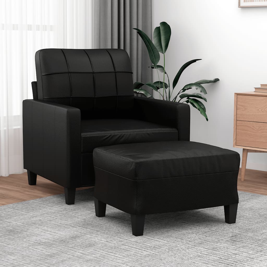 vidaXL Fauteuil met voetenbank 60 cm kunstleer zwart