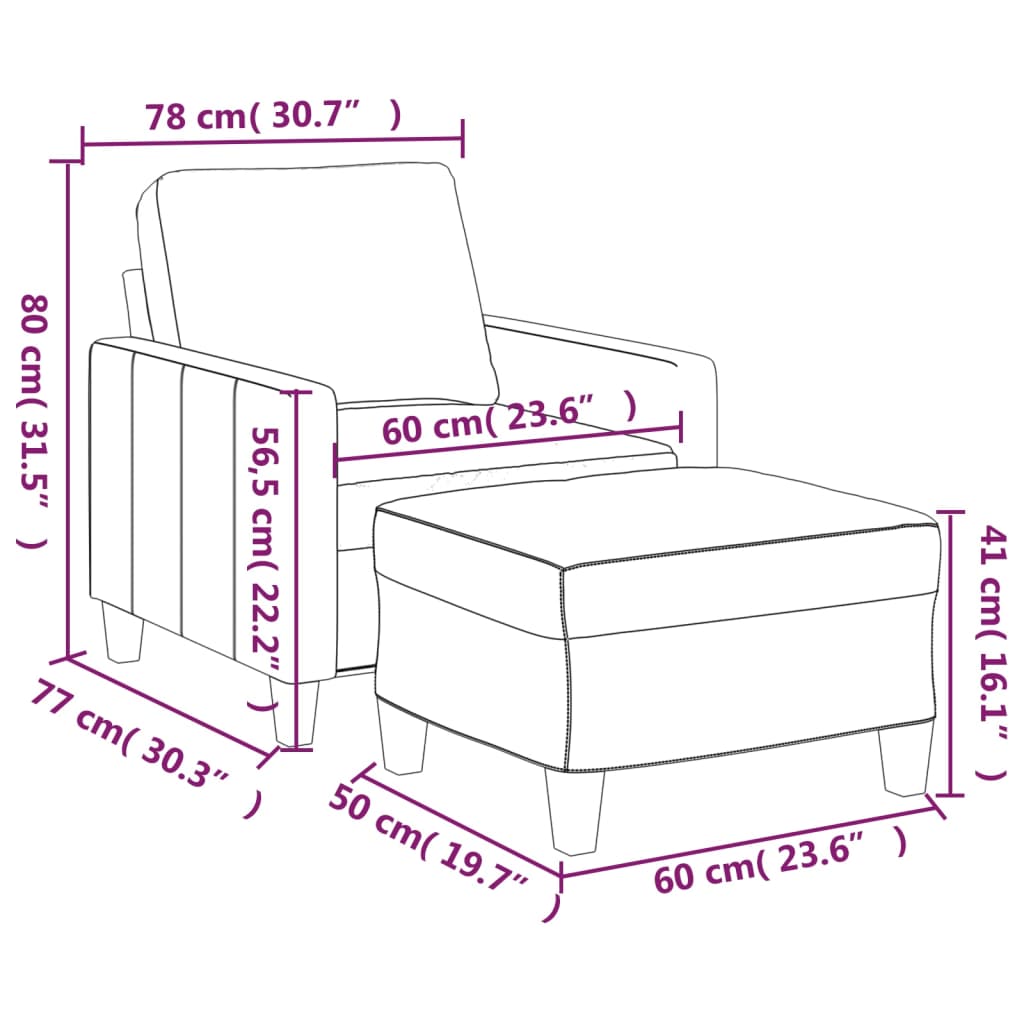 vidaXL Fauteuil met voetenbank 60 cm kunstleer zwart