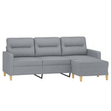 vidaXL Driezitsbank met voetenbank 180 cm stof lichtgrijs