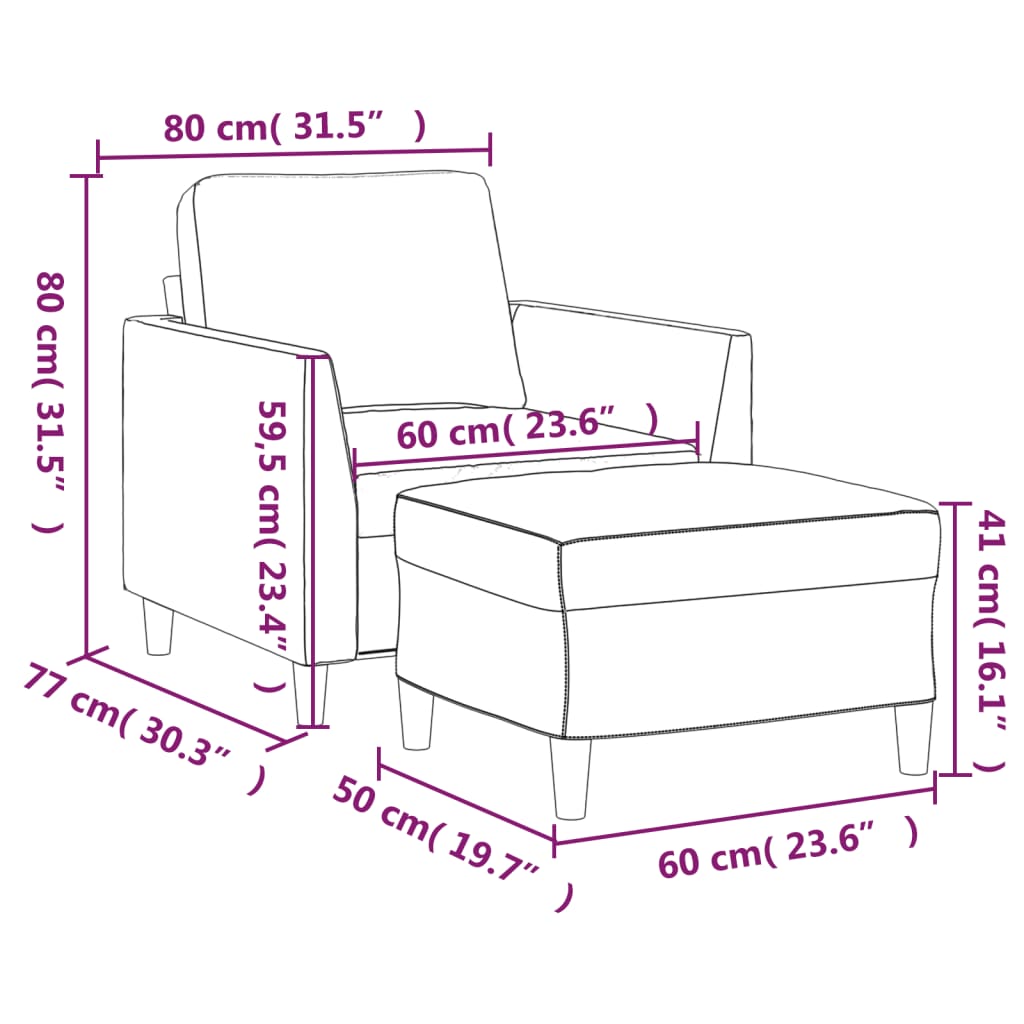 vidaXL Fauteuil met voetenbank 60 cm kunstleer zwart