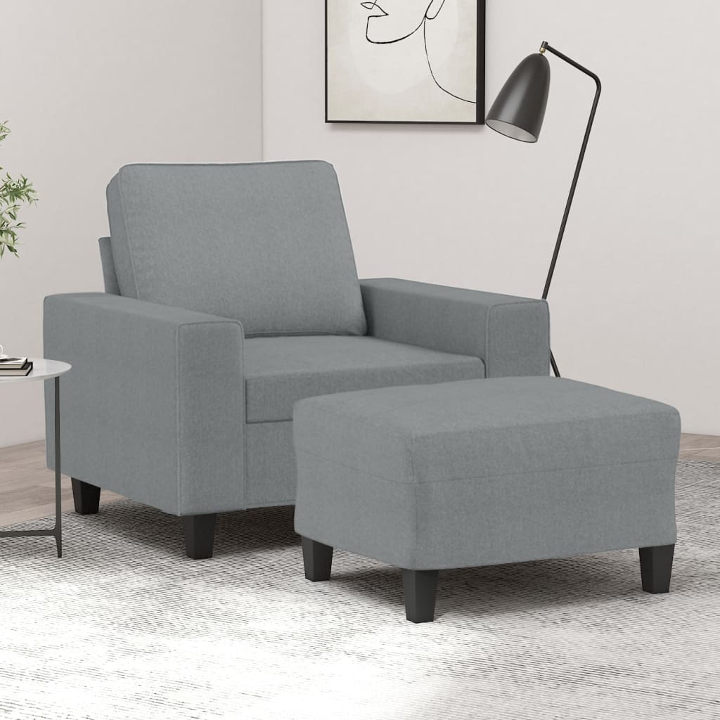 vidaXL Fauteuil met voetenbank 60 cm stof lichtgrijs