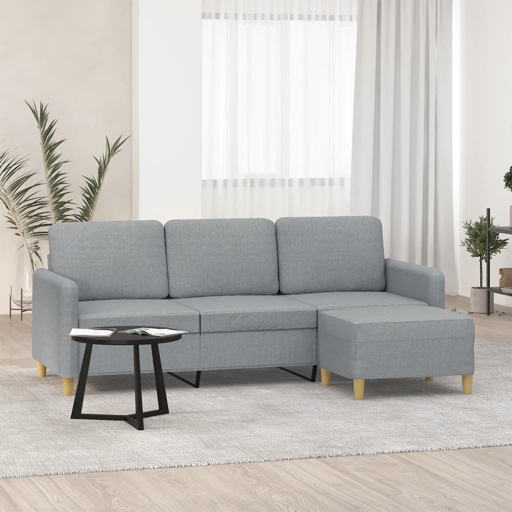vidaXL Driezitsbank met voetenbank 180 cm stof lichtgrijs