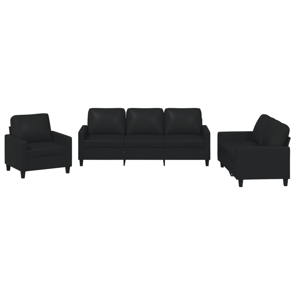 vidaXL 3-delige Loungeset met kussens kunstleer zwart