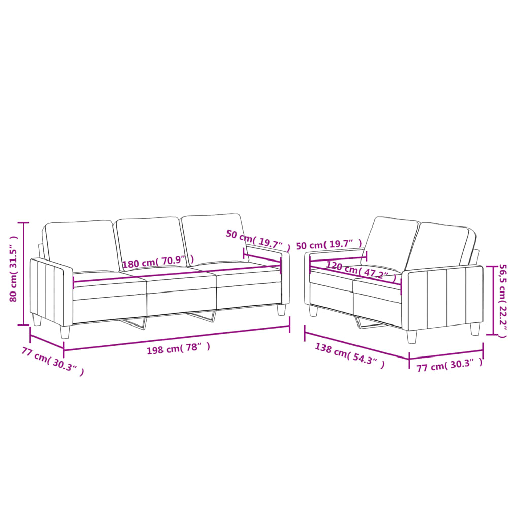 vidaXL 2-delige Loungeset met kussens kunstleer zwart