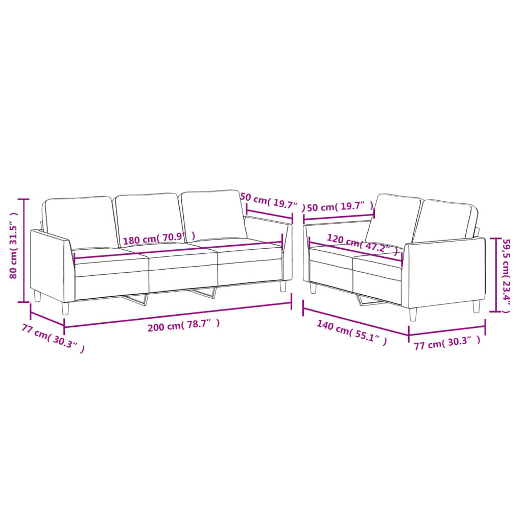 vidaXL 2-delige Loungeset met kussens kunstleer zwart
