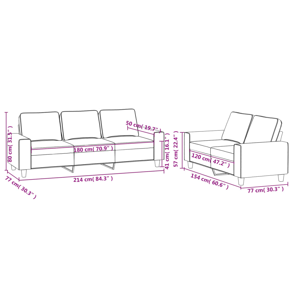 vidaXL 2-delige Loungeset stof lichtgrijs