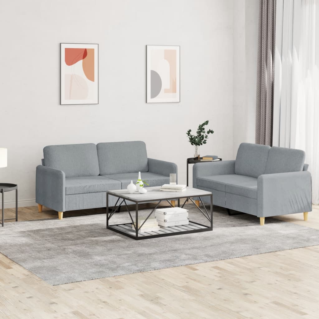 vidaXL 2-delige Loungeset met kussens stof lichtgrijs