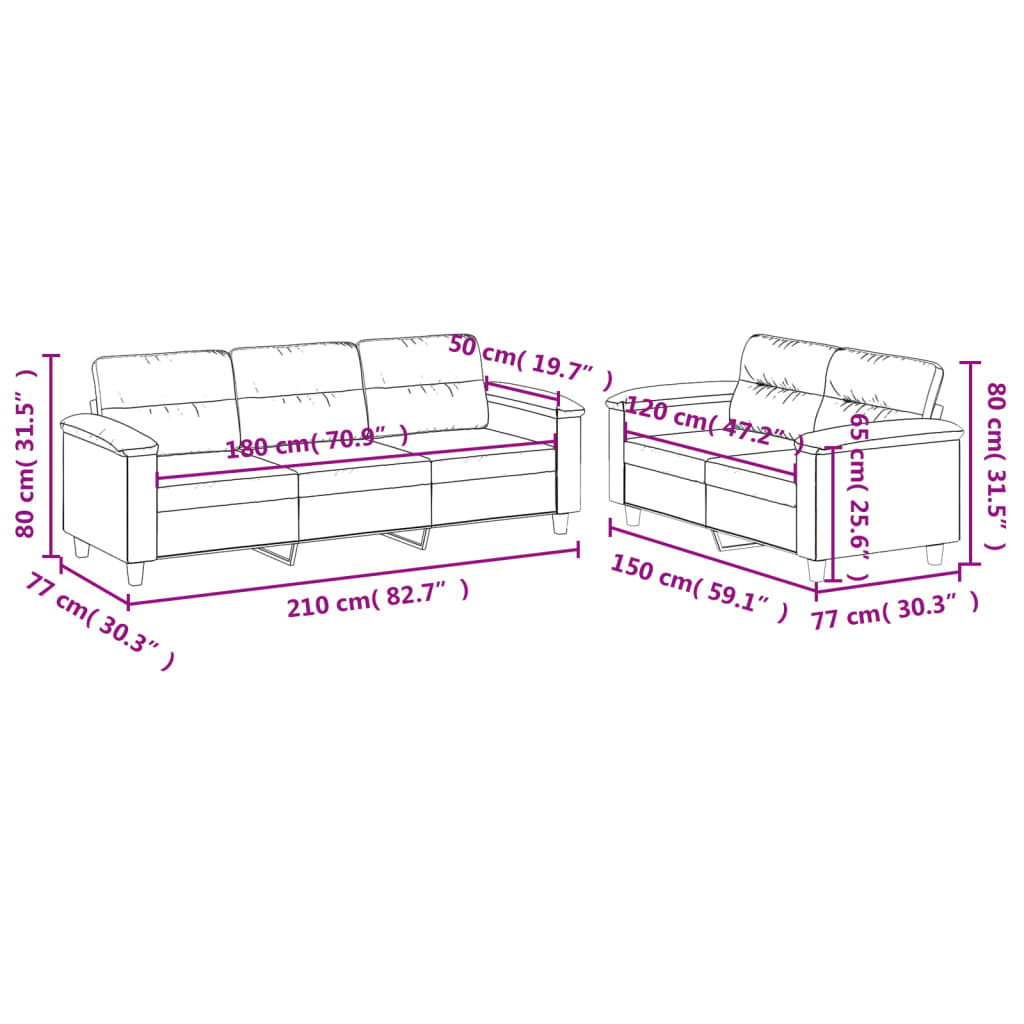 vidaXL 2-delige Loungeset met kussens microvezelstof taupe