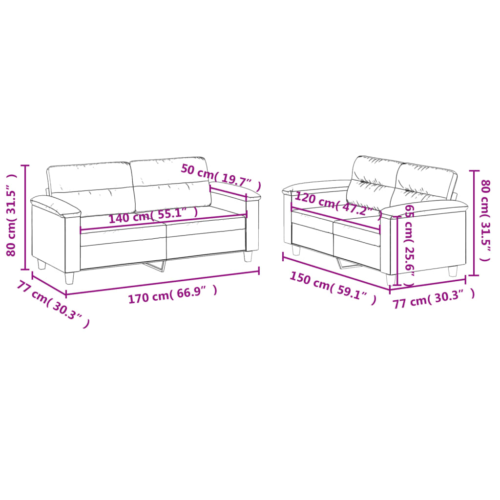 vidaXL 2-delige Loungeset met kussens kunstleer zwart