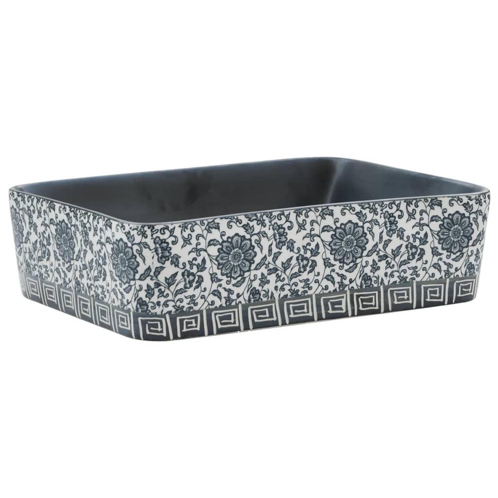 vidaXL Opzetwasbak rechthoekig 46x35,5x13 cm céramique noir et bleu