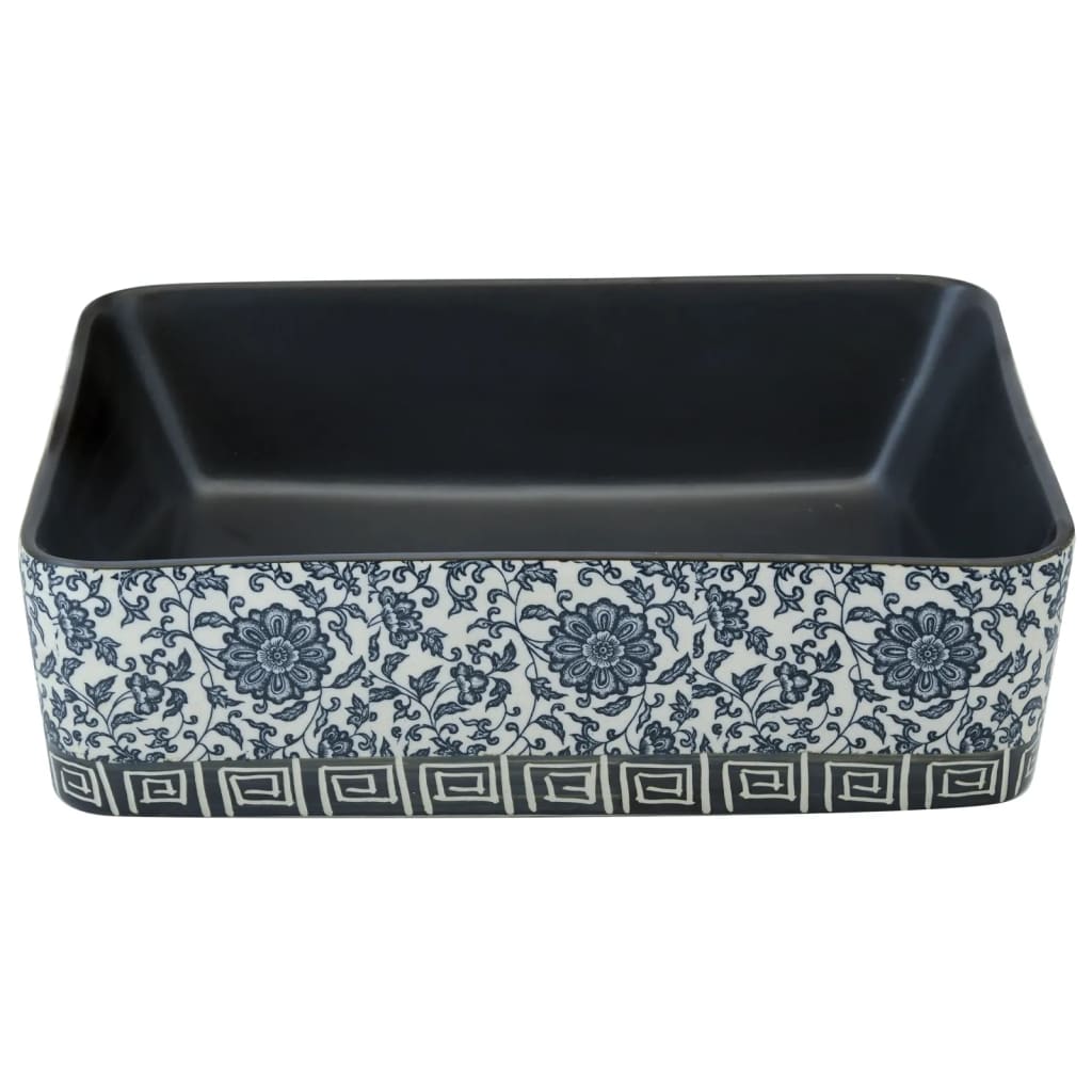 vidaXL Opzetwasbak rechthoekig 46x35,5x13 cm céramique noir et bleu