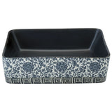 vidaXL Opzetwasbak rechthoekig 46x35,5x13 cm céramique noir et bleu