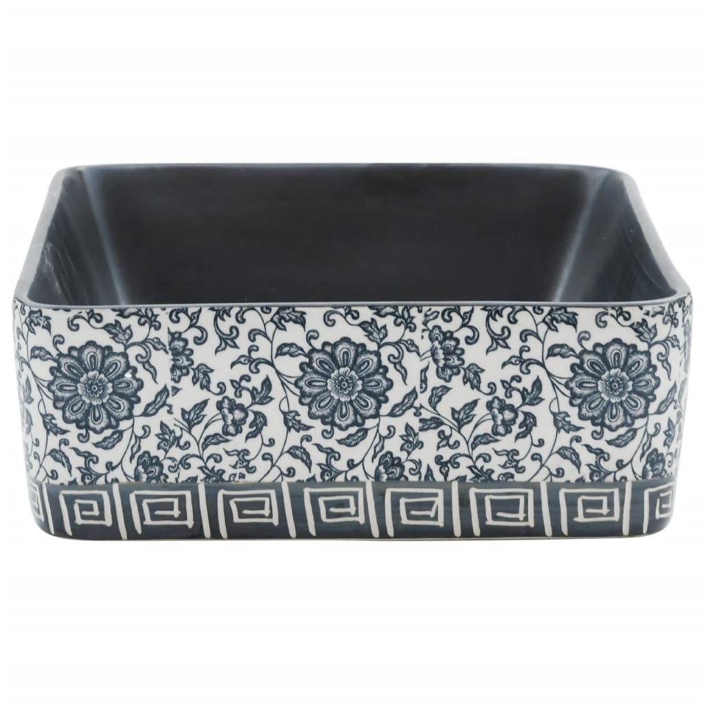 vidaXL Opzetwasbak rechthoekig 46x35,5x13 cm céramique noir et bleu
