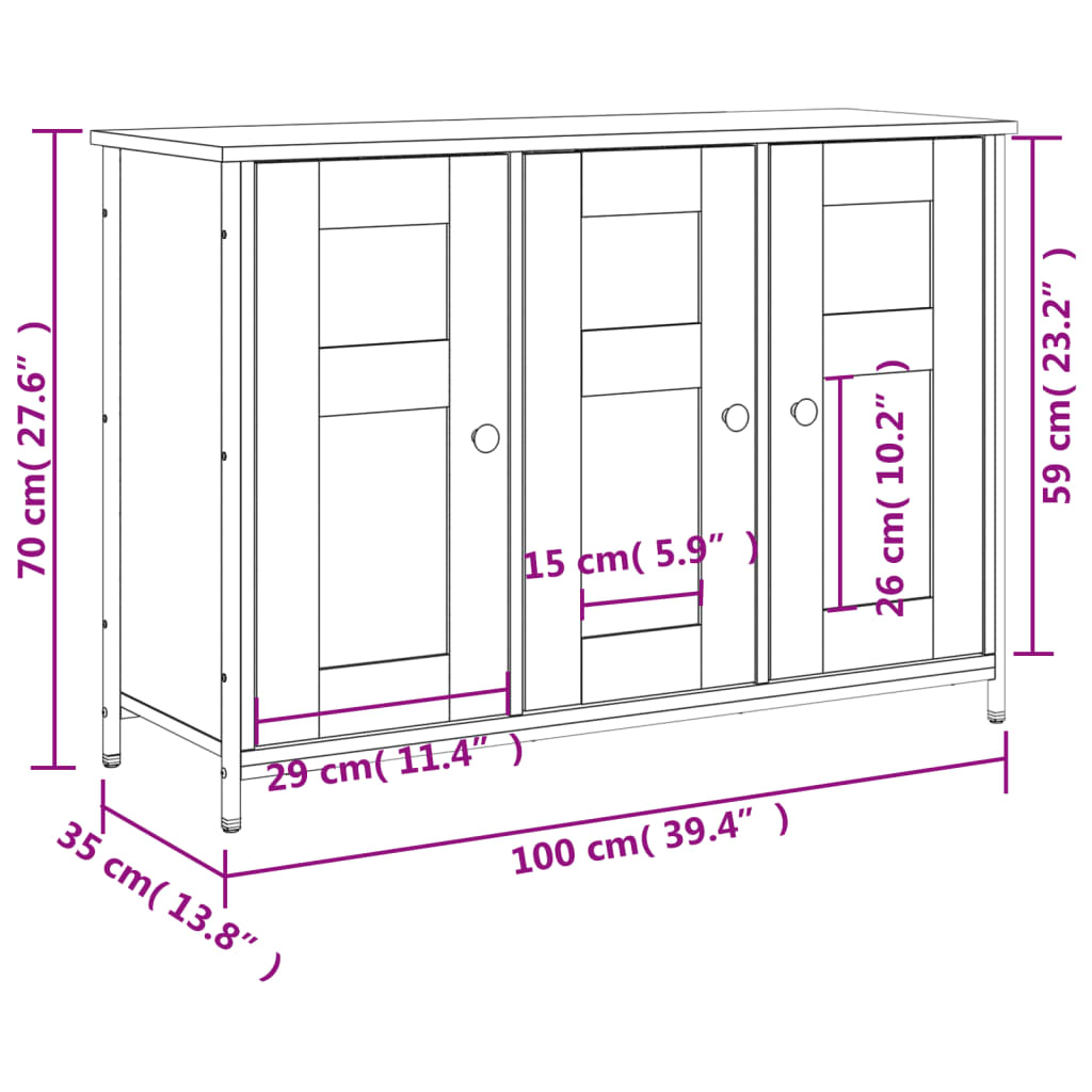 vidaXL Dressoir 100x35x70 cm bewerkt hout sonoma eikenkleurig