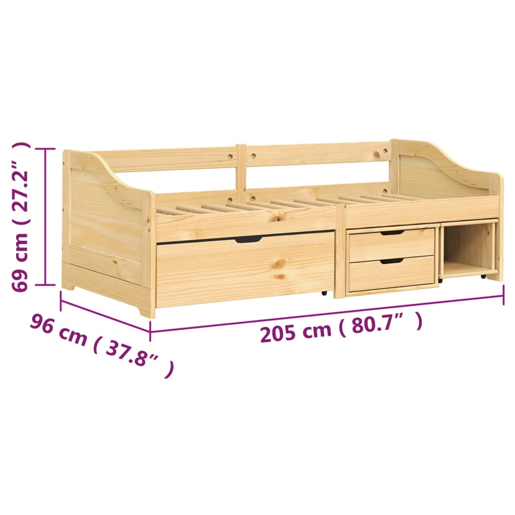 vidaXL Slaapbank met 3 lades IRUN 90x200 cm massief grenenhout
