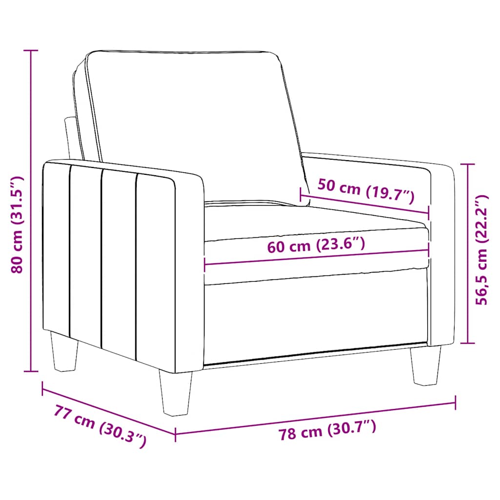 vidaXL Armchair 60 cm fabric light grey