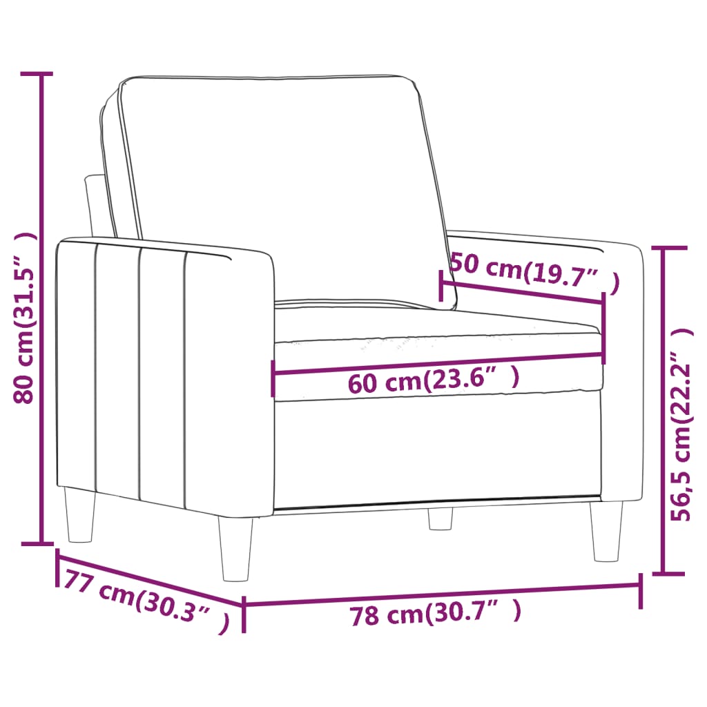 vidaXL Armchair 60 cm velvet light grey