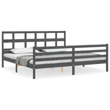 vidaXL Bed Frame with Headboard Solid Wood Grey 200x200 cm