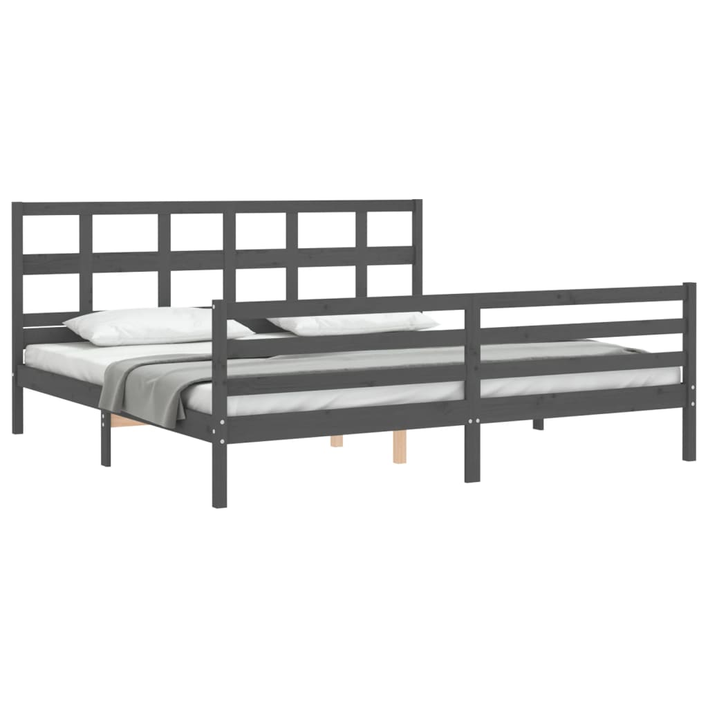 vidaXL Bed Frame with Headboard Solid Wood Grey 200x200 cm