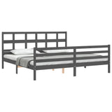 vidaXL Bed Frame with Headboard Solid Wood Grey 200x200 cm