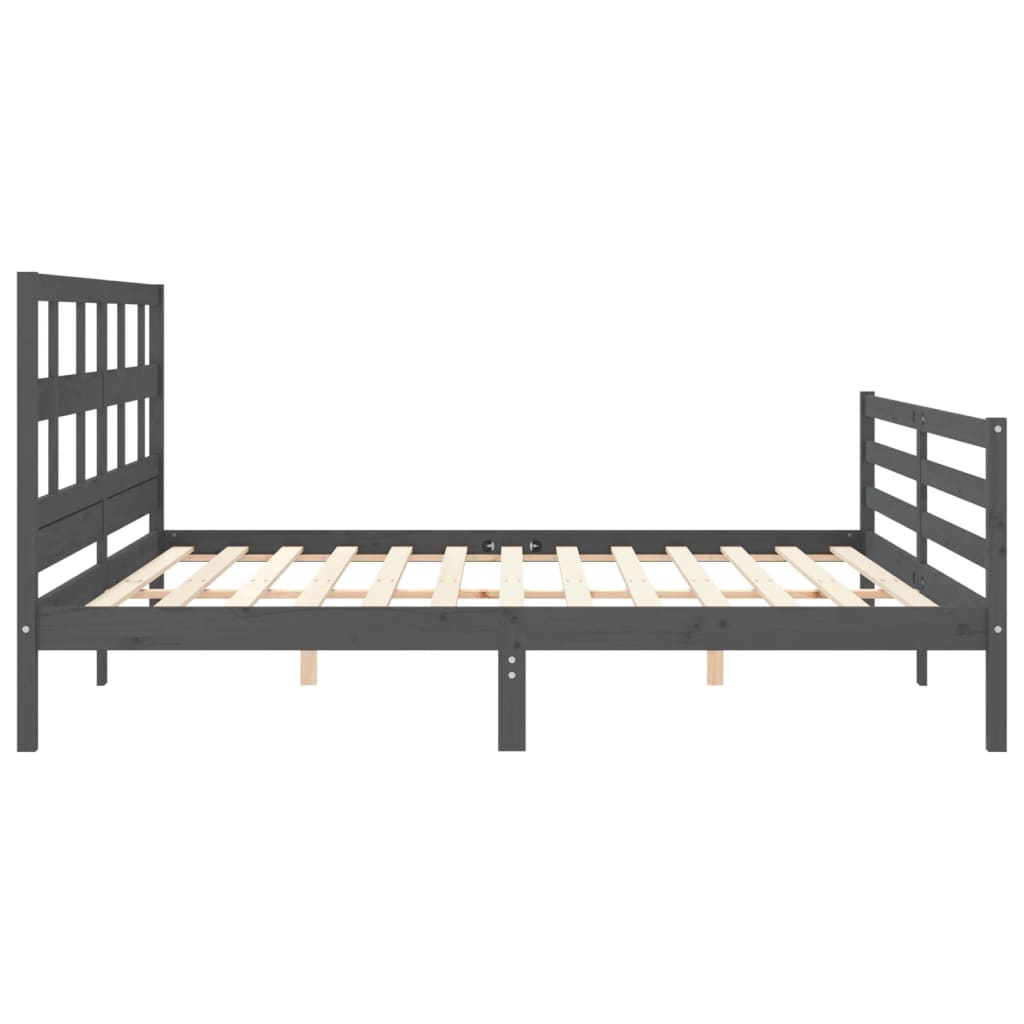 vidaXL Bed Frame with Headboard Solid Wood Grey 200x200 cm