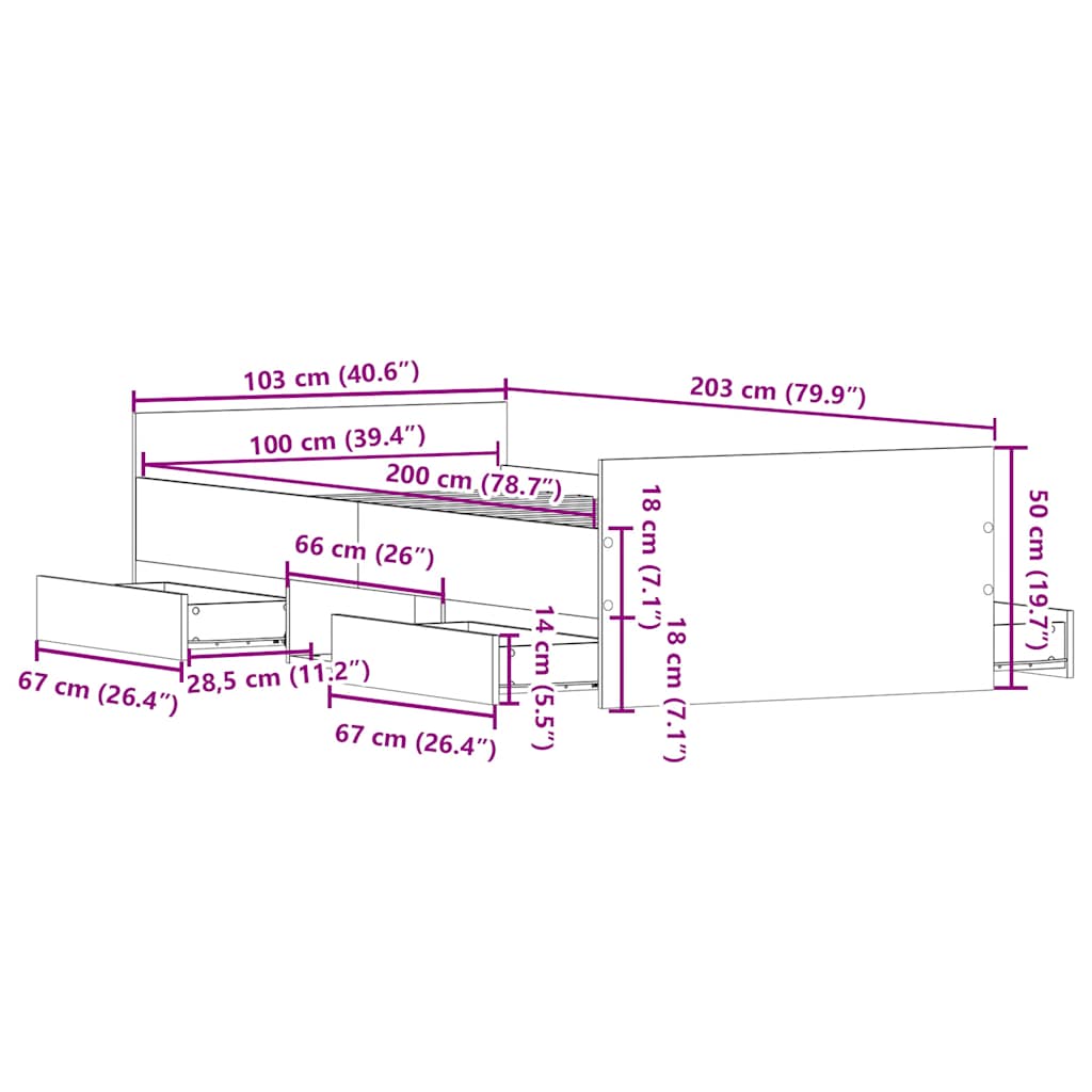 vidaXL Bedframe met hoofd- en voeteneinde wit 100x200 cm