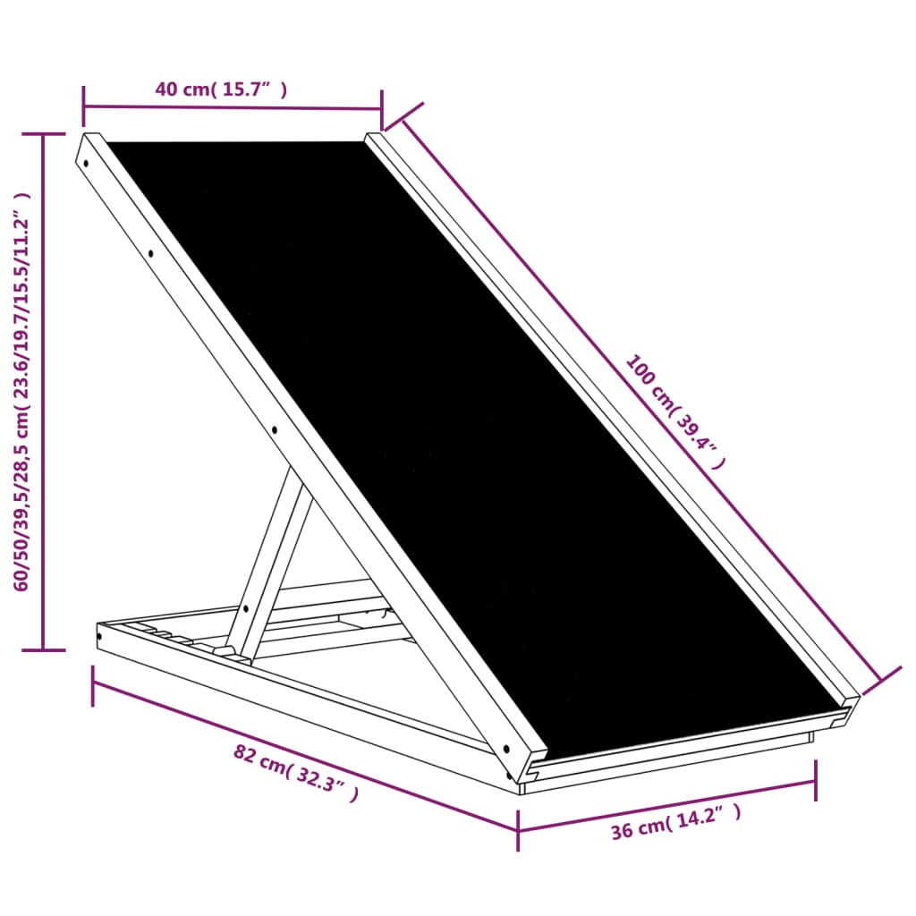 vidaXL Dog Ramp 100x40 cm Solid Fir Wood Grey