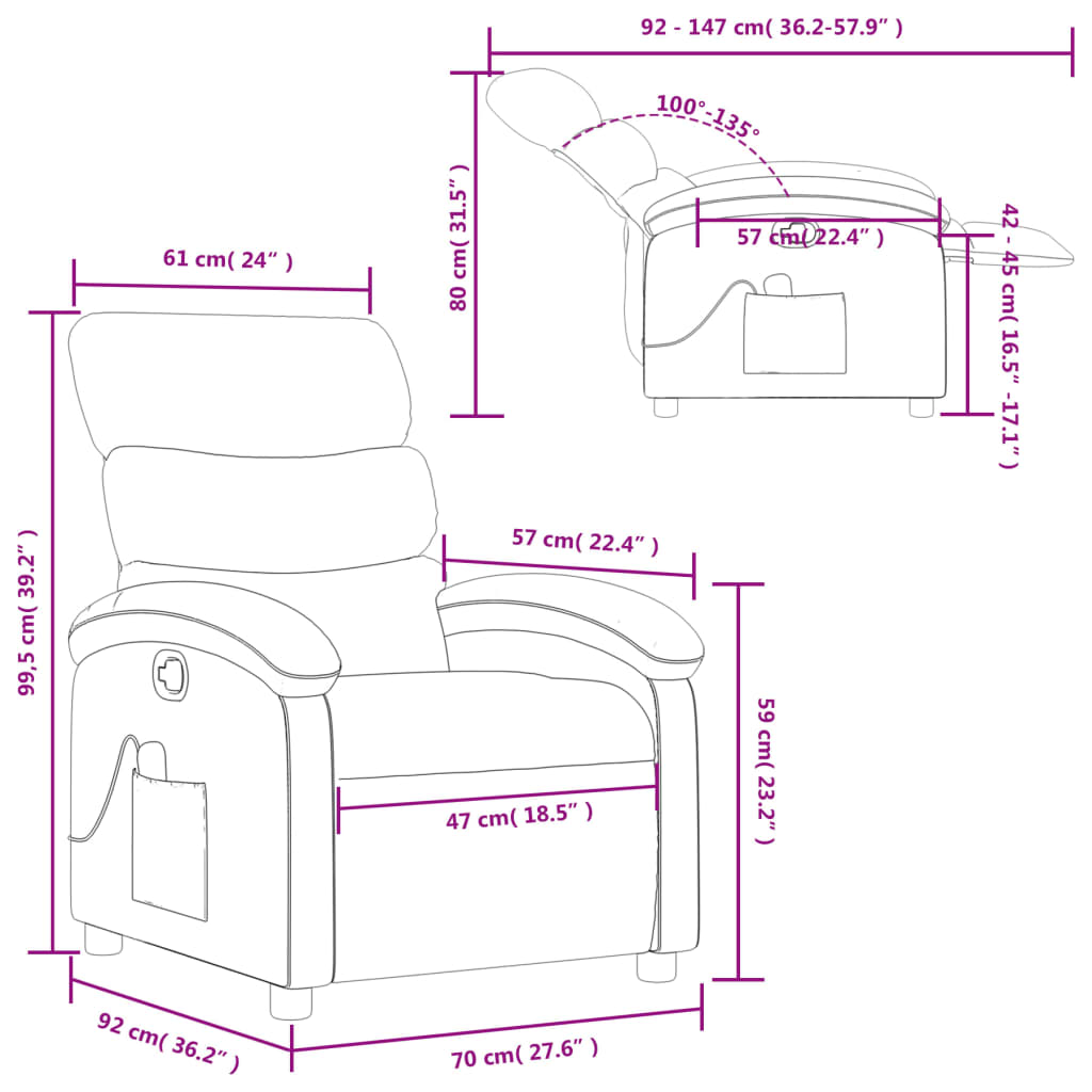 vidaXL Massage Recliner with Light Grey Fabric
