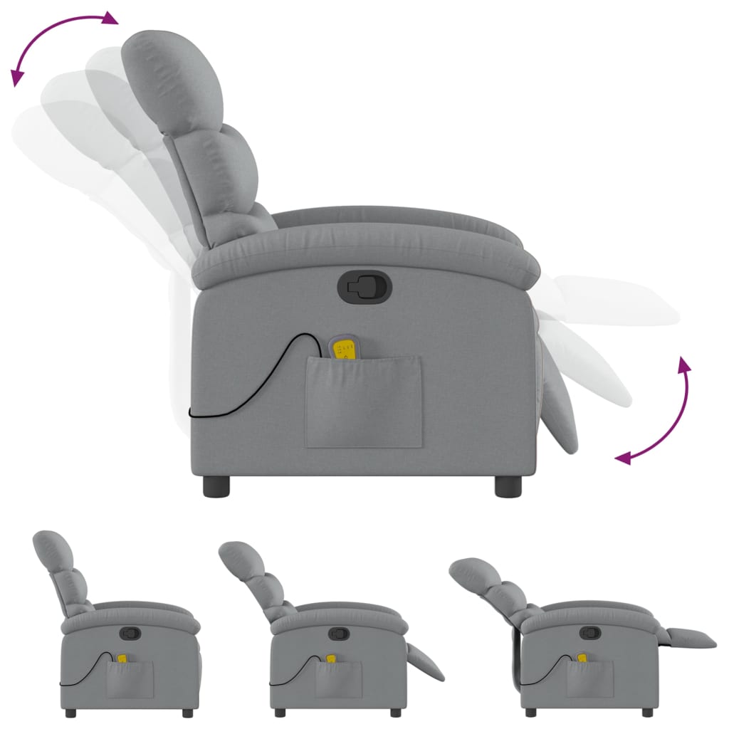 vidaXL Massage Recliner with Light Grey Fabric