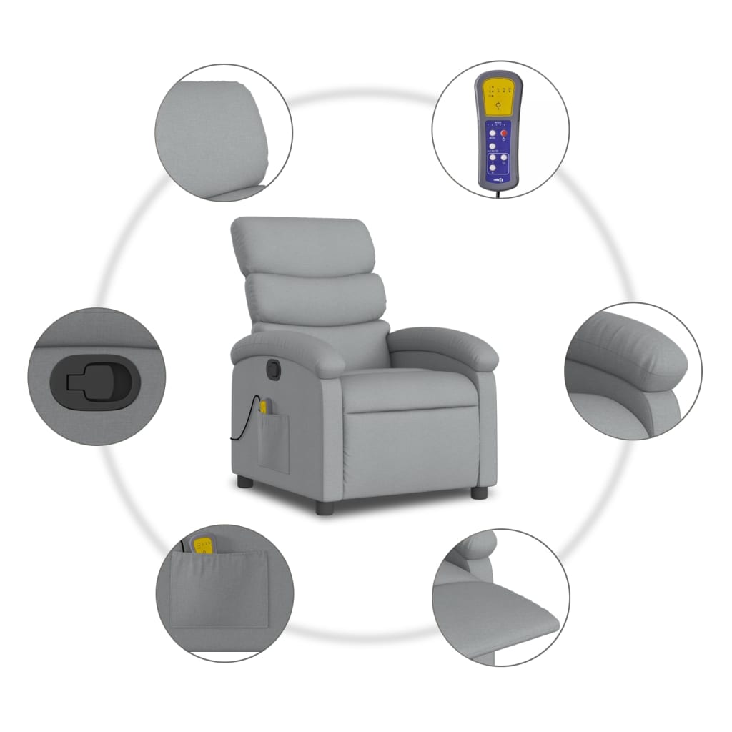 vidaXL Massage Recliner with Light Grey Fabric