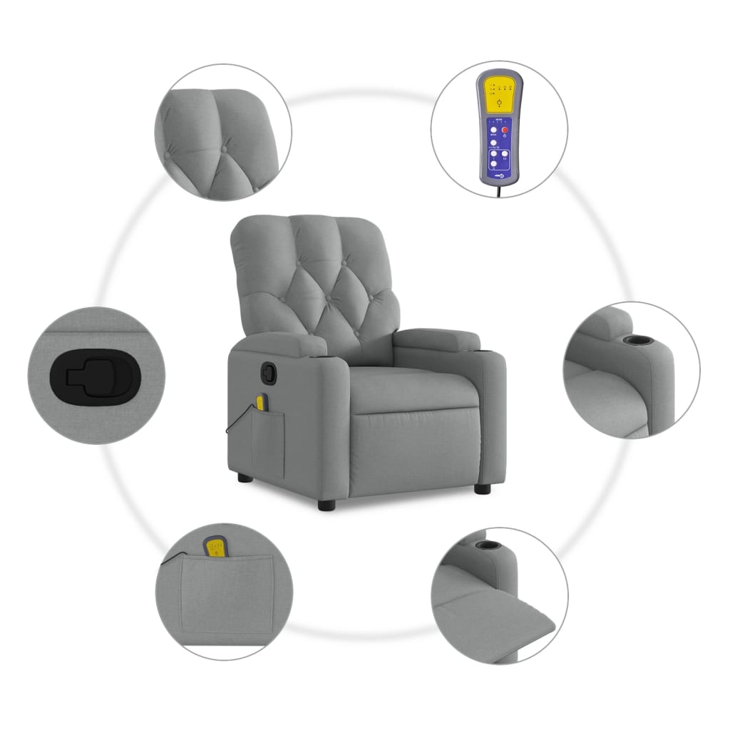 vidaXL Massagestoel met lichtgrijze stof