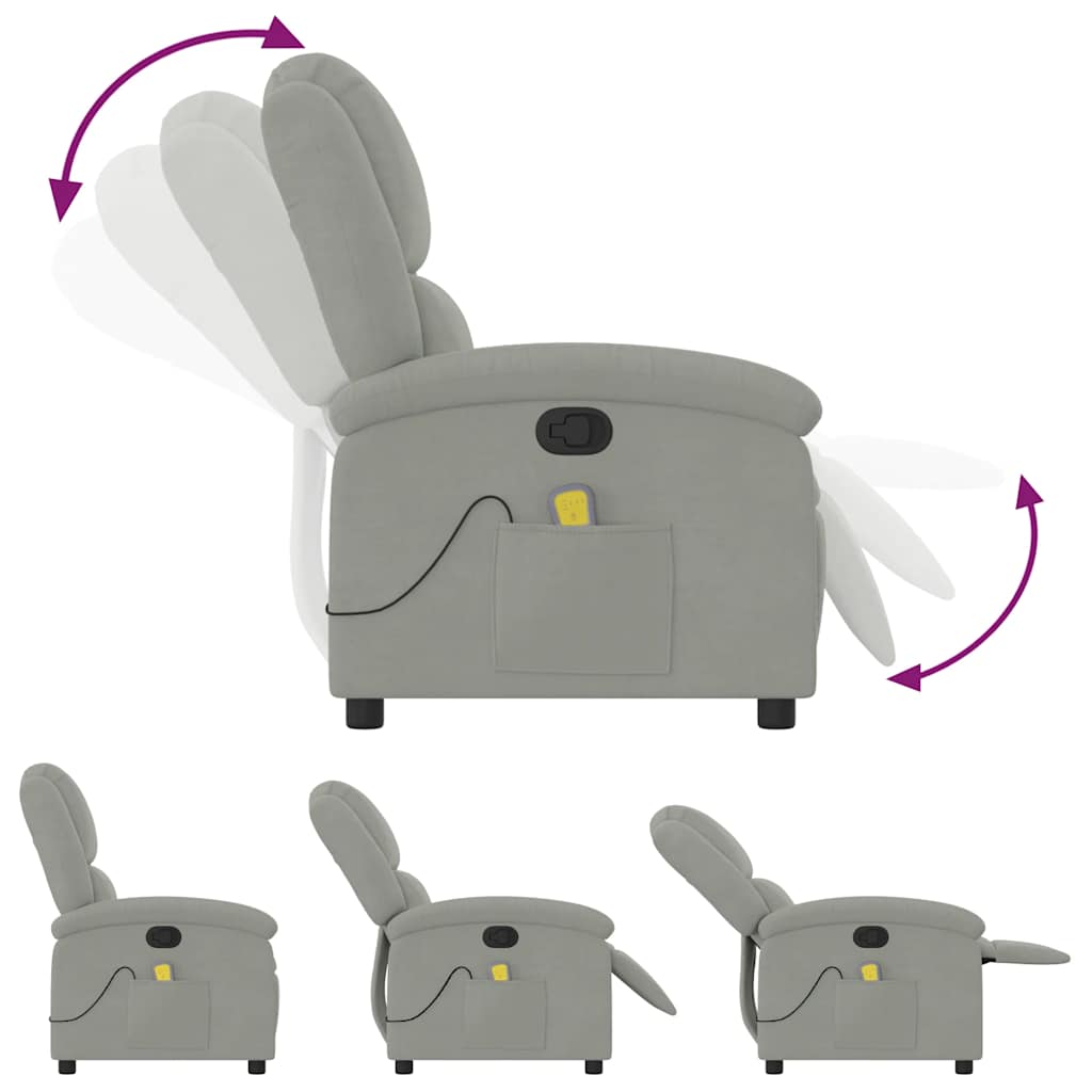 vidaXL Massagestoel lichtgrijs fluweel