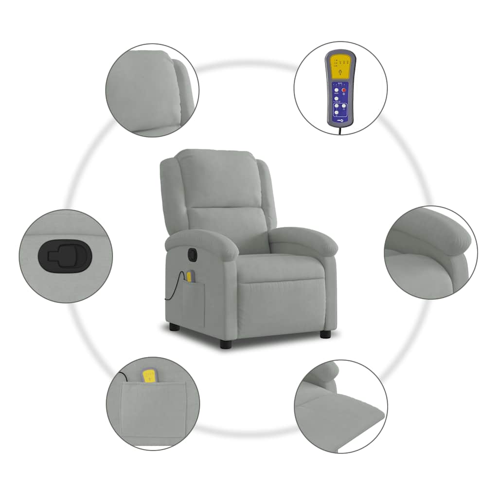 vidaXL Massagestoel lichtgrijs fluweel