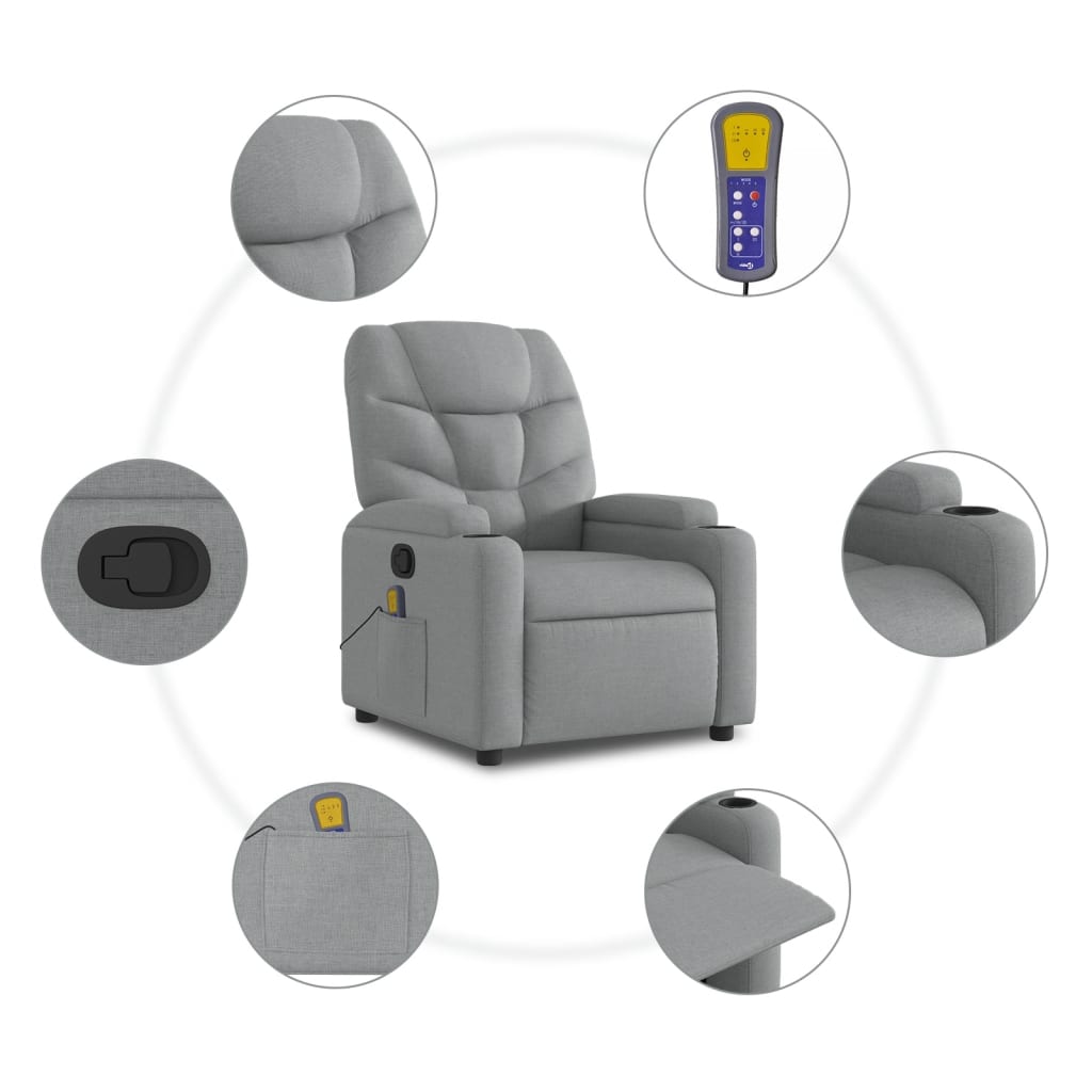 vidaXL Massagestoel met lichtgrijze stof