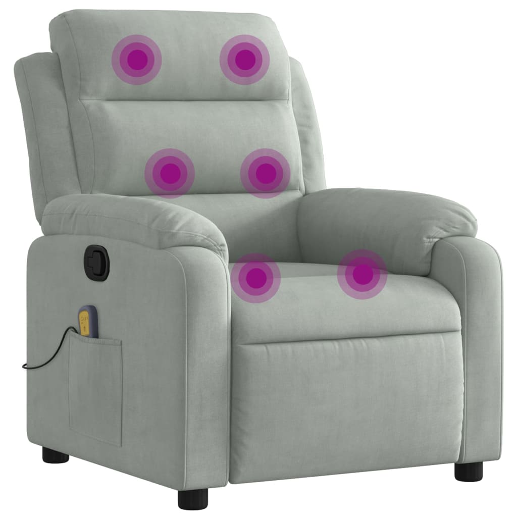 vidaXL Massagestoel lichtgrijs fluweel