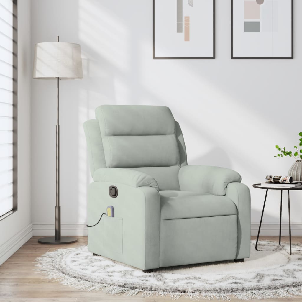 vidaXL Massagestoel lichtgrijs fluweel