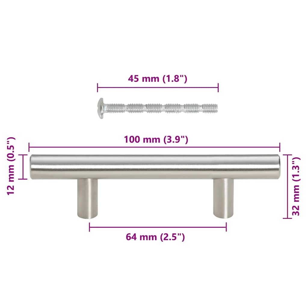 vidaXL Handles 10 pcs 64 mm stainless steel silver-coloured