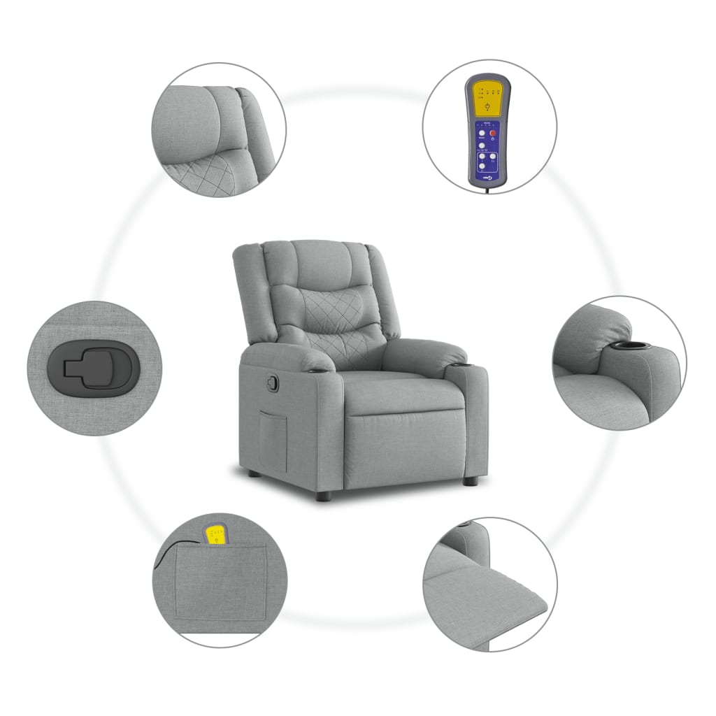 vidaXL Massagestoel Lichtgrijze Stof