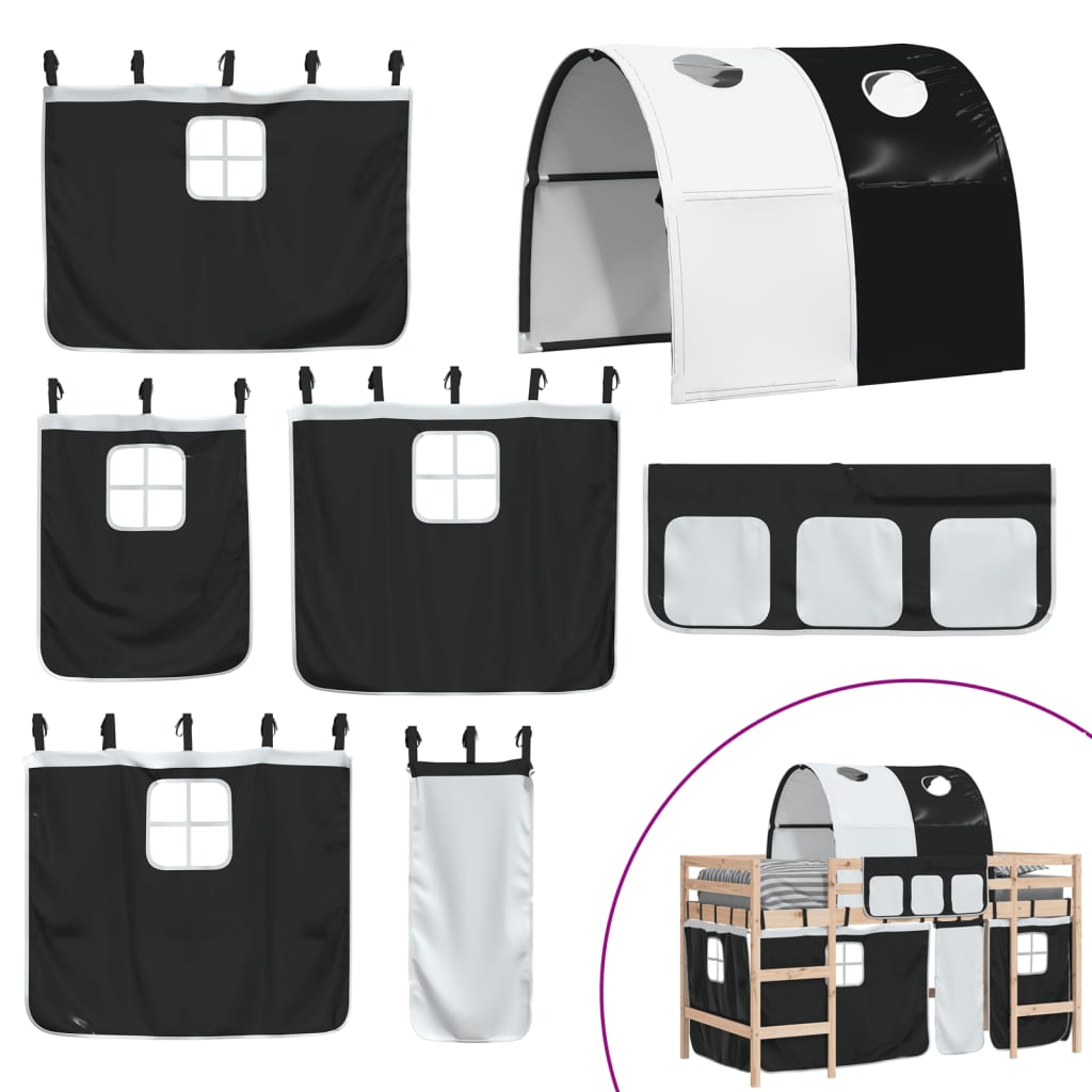 vidaXL Kids' Loft Bed with Tunnel 80x200 cm Pine Wood White and Black