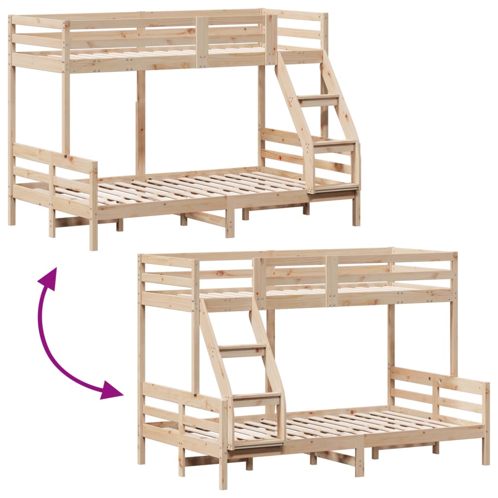 vidaXL Solid Pine Wood Bunk Bed 80x200/120x200 cm